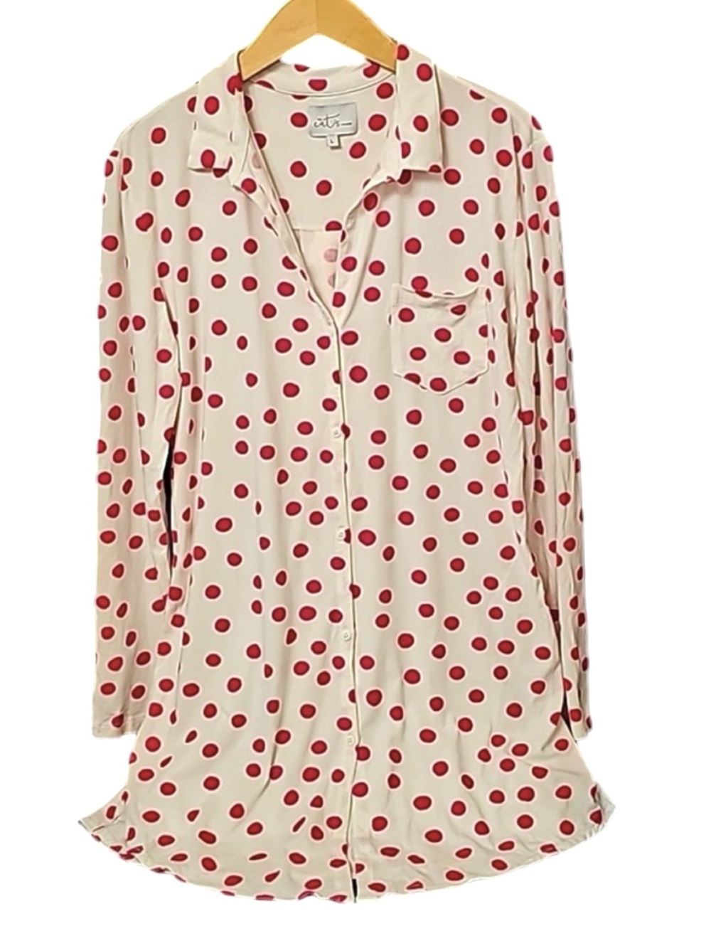 The Cat's Pajamas Sleep Shirt Nightgown Medium Button Front Polkadot Red & White